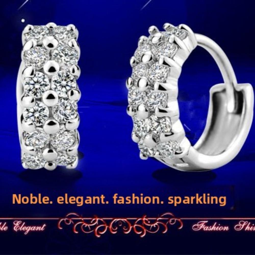Fashion Double Row Diamond Stud Earrings Silver Plated Small Hoop Earrings for Women