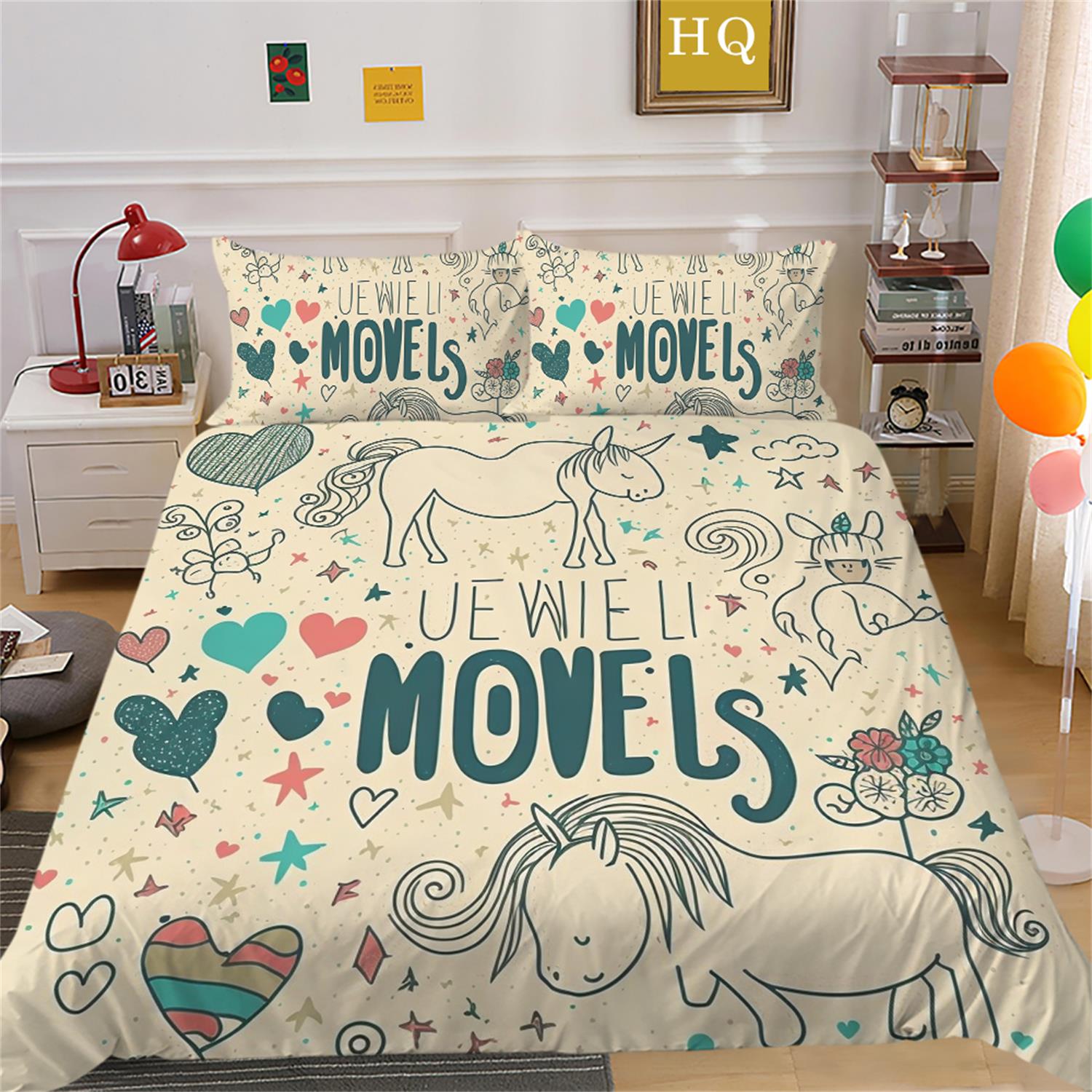 

Комплект постельного белья с 3D-цифровой печатью в виде единорога, пододеяльник, наволочка, комплект постельного белья европейского стандарта, односпальная/двуспальная кровать, украшение для дома Baby 100x135cm
