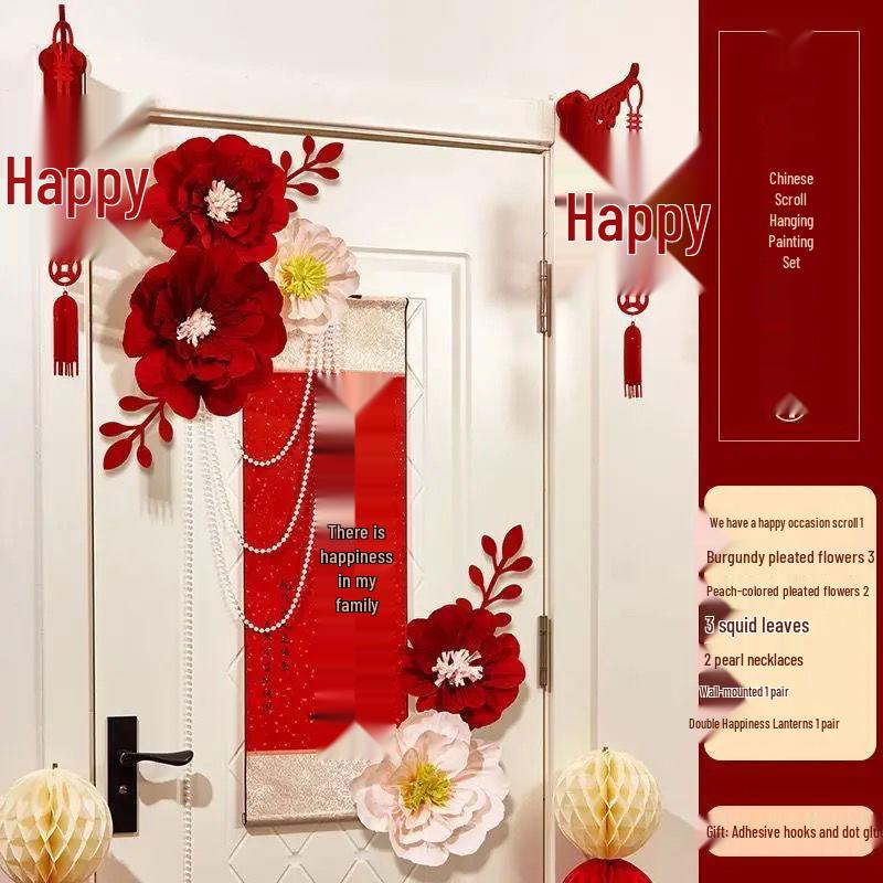 Wedding Room & Door Decoration Set: Joyful Bride and Groom Double Happiness Stickers