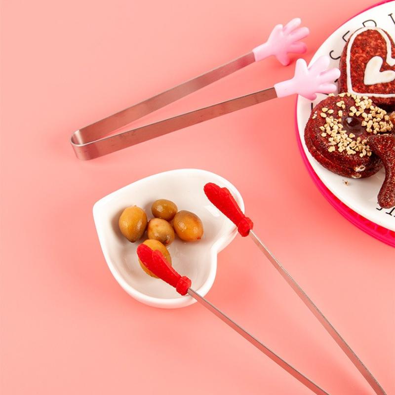 1PC Mini Silicone Food Clips Stainless Steel Handle Palm Stainless Steel Lovely Antiskid Snacks Tweezers Not Nirty Hand Tools