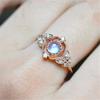 Exquisite Moonstone Ring Pair, Women'S Accessories, Copper-Plated Rose Gold Zircon Party Ring.
