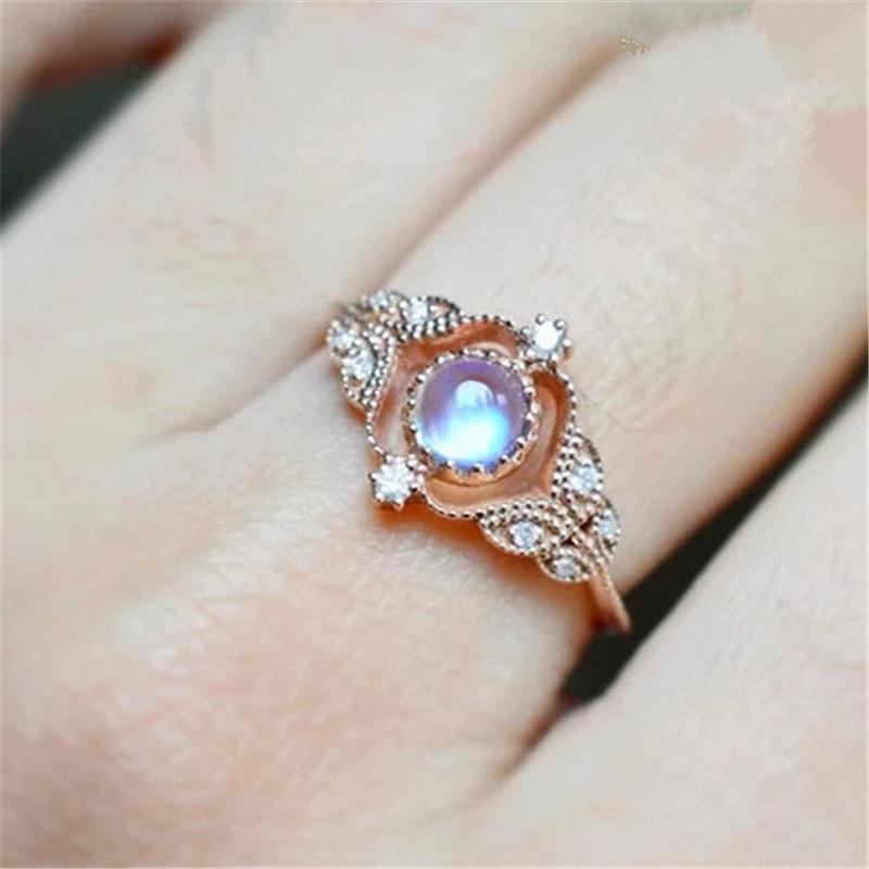 Exquisite Moonstone Ring Pair, Women'S Accessories, Copper-Plated Rose Gold Zircon Party Ring.
