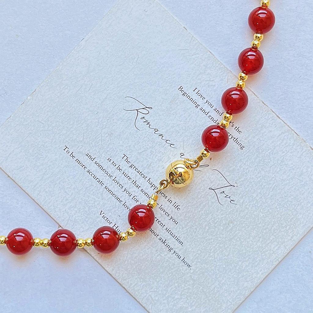 Vintage High Quality 7A Pigeon Blood Red Chalcedony Design Sense Sweater Chain Necklace Collarbone Chain Female