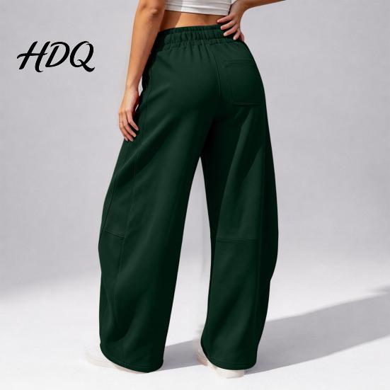 Wide Leg Fleece Lined Sweatpants for Women Baggy Lounge Pants Solid Color Casual with Pockets Comfortable Loose Fit Drawstring Bottoms Elastic Waist