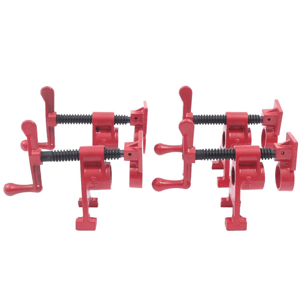 (4 Pack) 3/4" Wood Gluing Pipe Clamp Set Heavy Duty Vertical Bracket Water Pipe Clamp Woodworking Cast Iron Kit Red