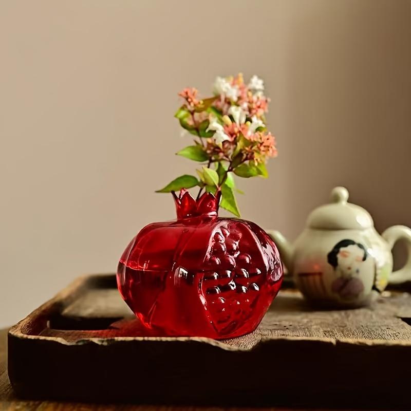 Handmade Japanese Glass Cylinder Vase, Round Pomegranate Flower Holder for Mini Hydroponic Flowers, Minimalist Desktop Table Centerpiece