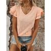 Frisches Sommer Damen Einfarbiges V-Ausschnitt Süßes Kurzarm T-Shirt Ausgehöhltes Top