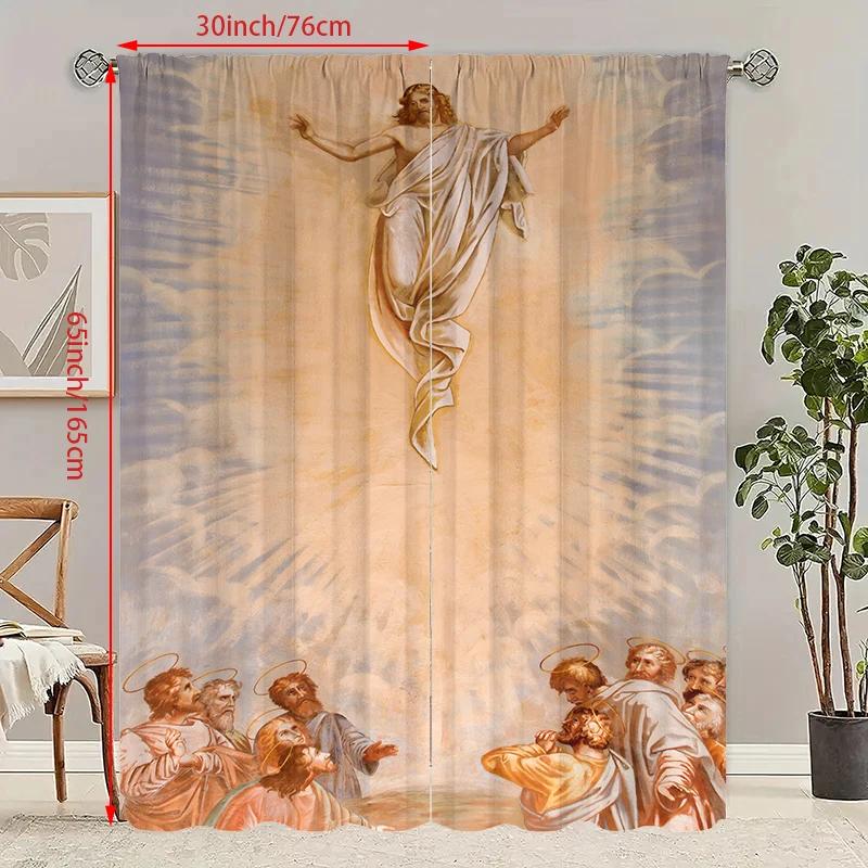

Jesus Christian Tuya Printed Curtains Polyester Material Suitable Home Bedroom Living Room Decoration Curtain Ideal For Area W100*H70(CM)-Rod Pocket&1PCS