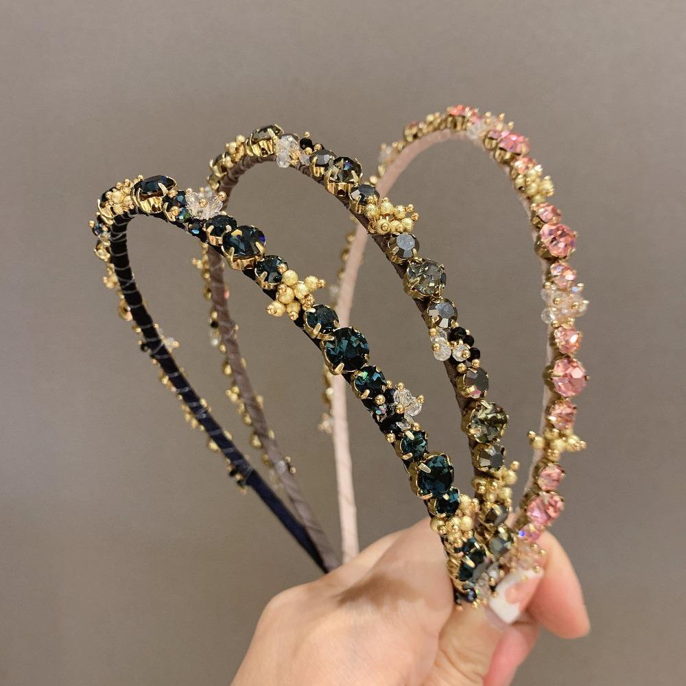 Cerchietto Donna LEEQ Con Perle E Strass – Blu Navy, Elastico Interno E Pettini Antiscivolo, Accessorio Anni '90 Per Ogni Occasione