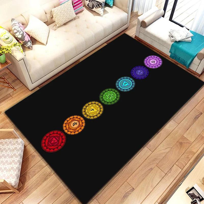 New To Rainbow 7 Chakra Mandala Bohemia Area Rug,Carpet for Living Room Bedroom Sofa Doormat Decor,Yoga Soft Non-slip Floor Mat