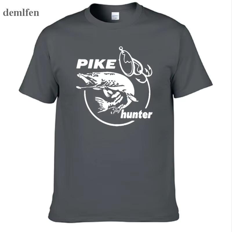 2026 Summer Men Pike Hunter Fish Animal Tshirt Printed Fashion T Shirt Short Sleeve Tees Shirts Cool Tops Ins Y2k