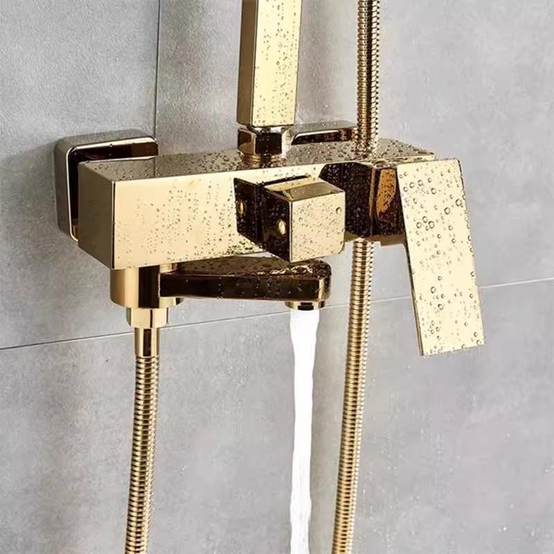 Tuqiu Luxury Gold Bathroom Shower Faucet Set Brass Bathtub Faucet  With Square Rainfall Shower Head  Wall Mounted