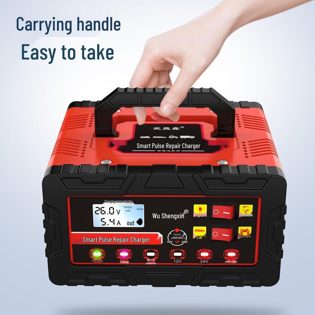 Smart 12V/24V Auto Battery Charger: Fully Automatic, High-Power Fast Charger for Car and Truck Storage Batteries