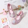 Girls' Blue Crystal Princess Heels - Spring/Autumn Non-Slip Fashion Shoes with Flower Detail for Kids