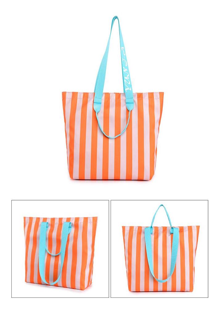2026 Trendy Korean Color Block Stripe Large Tote Bag