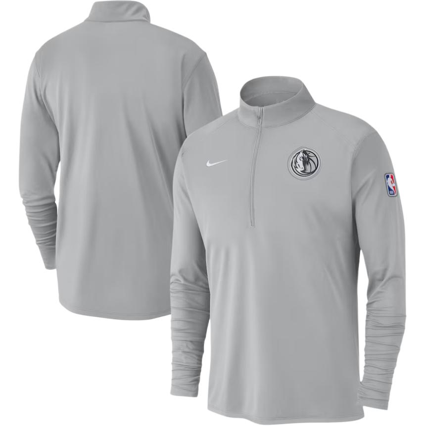 Nike Saison 2024-2025 NBA Aufwärm-Trainings Dallas Mavericks Spieler-Edition Halbreißverschluss Polo Schweißableitendes Langarm-T-Shirt Herren Oberteile Silber HF3906-007