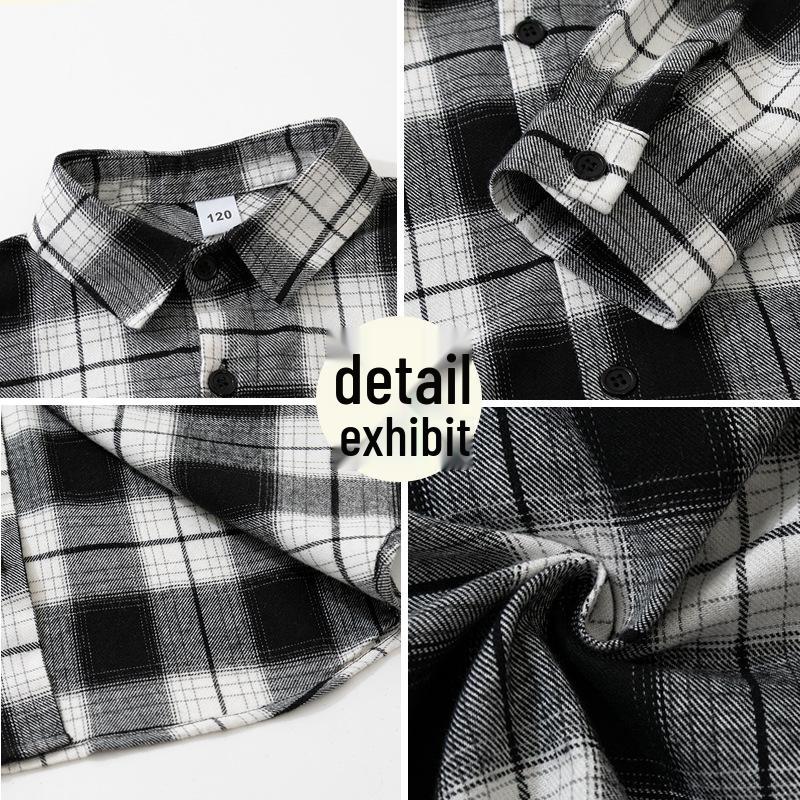 Boys' Spring & Autumn Plaid Long-Sleeve Shirt - Korean Style, Comfortable, Pure Cotton for Older Kids