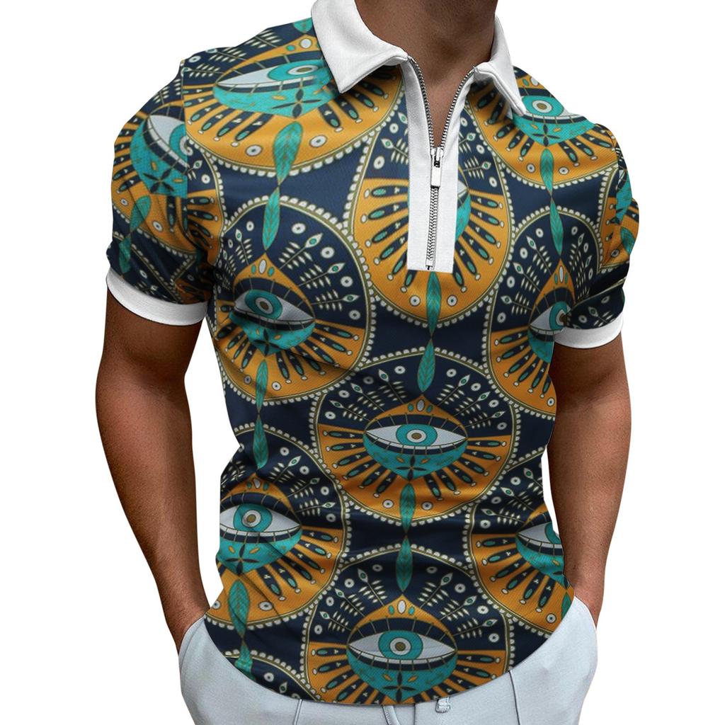 New European and American Men's Casual Personality Fashion Lapel Short-sleeved Polo Shirt 3D Irregular Printing T-shirt Men