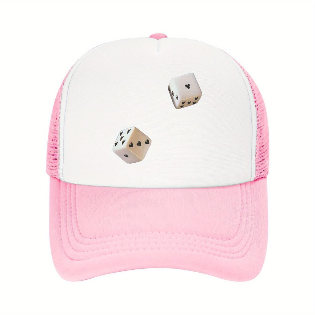 Heart Dice Trucker Hat Adjustable Breathable Mesh Baseball Cap Casual Outdoor Unisex
