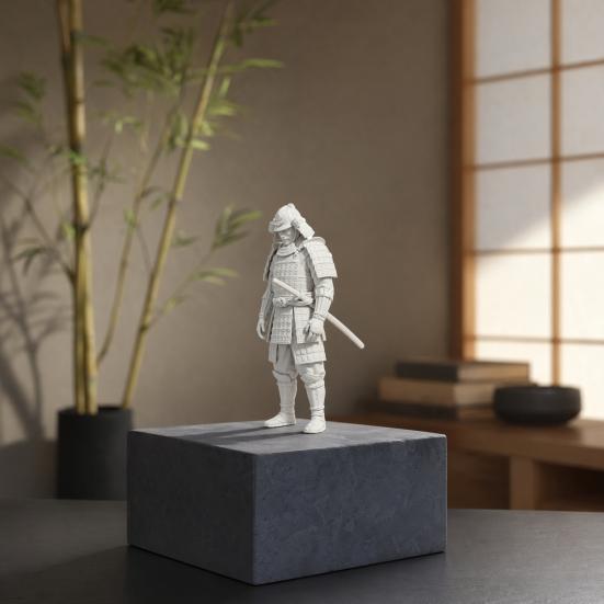 Japanese Samurai Statue, 3D Printed Warrior Figurine, Bushido Decor for Desk Shelf, Collectible Model for Home Office