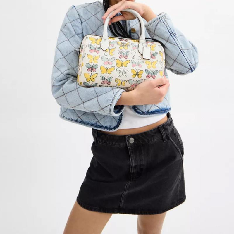 COACH Rowan 25 Butterfly Pattern All Over Print Coated Canvas Shoulder Crossbody Handbag Medium Women's Silver
