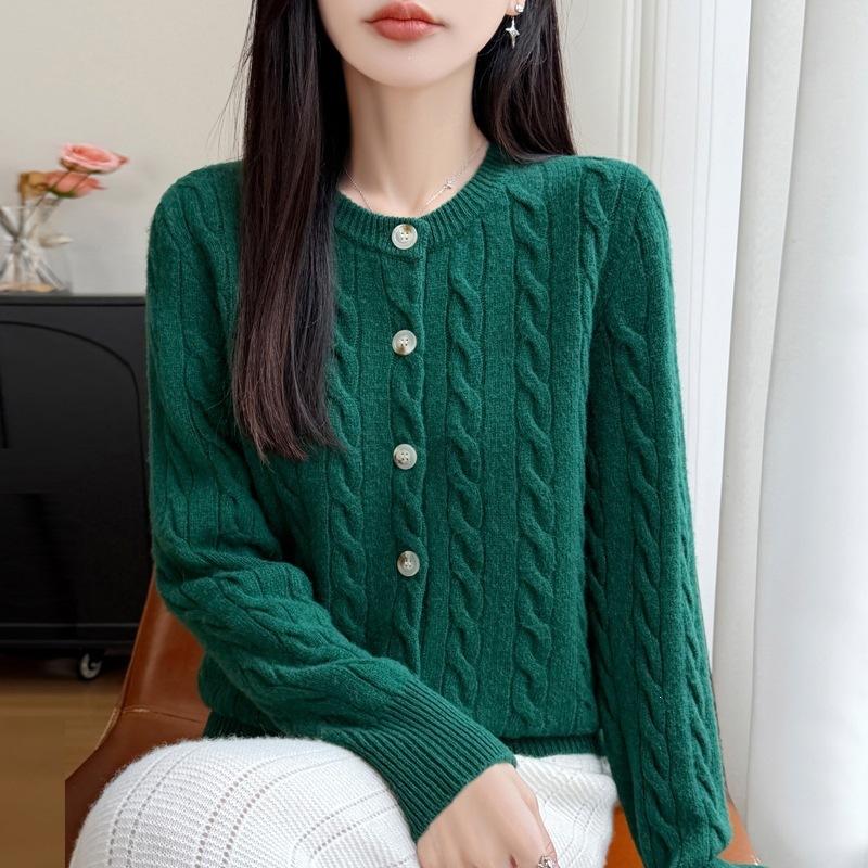 New Flower Round-neck Knitted Cardigan Women's Spring-autumn-winter Sweater Coat, New Multi-color Sweater