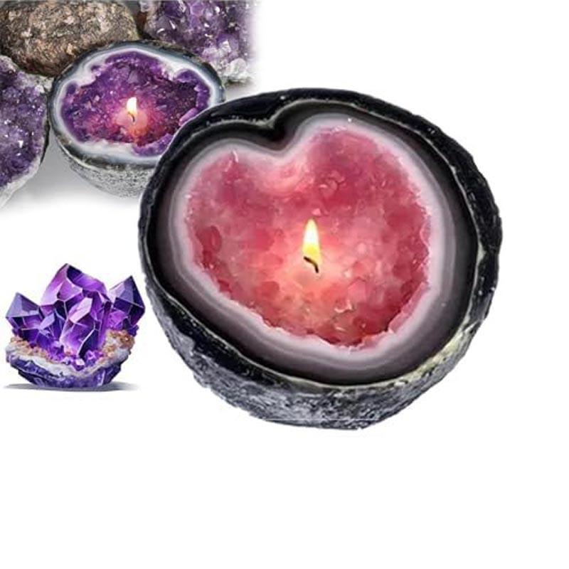 Creative Funny Crystal Geode Candle, Intention/Healing Crystal Energy Candle Amethyst and Rose Quartz Crystal Candle, Candle Bowls Ornament