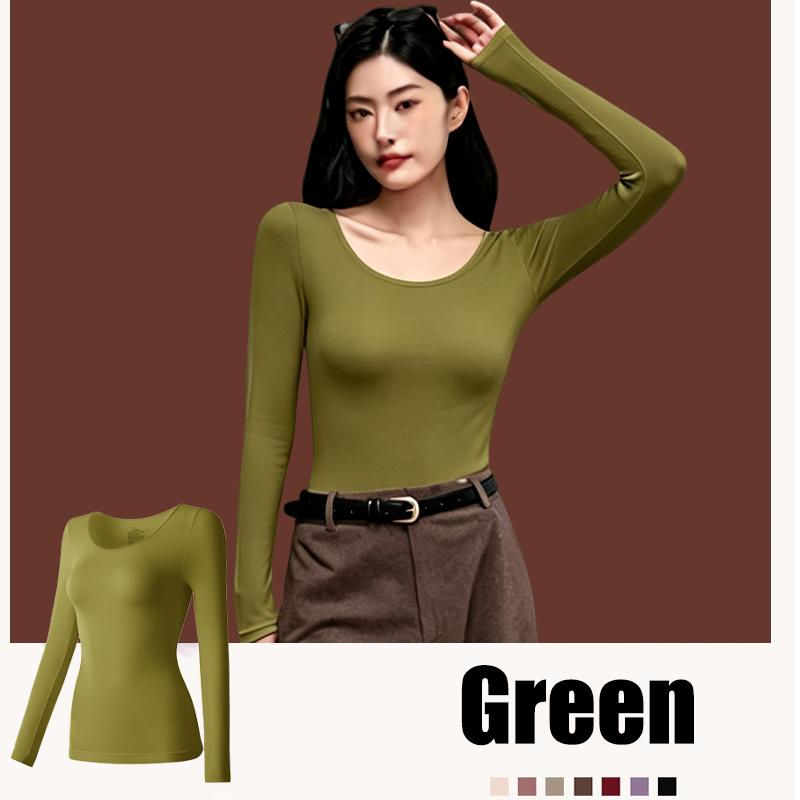 Dames Winter Ultra-dun Lock Temperatuur Top Effen Kleur Hoge Elasticiteit Lange Mouw Warm Ondergoed Eerste Laag Lingerie