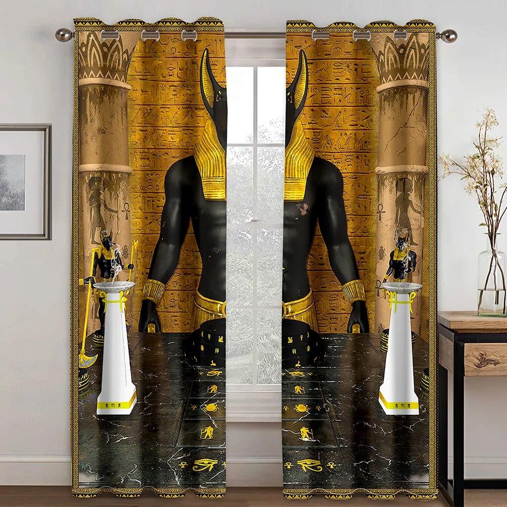 Egyptian Writing On Stone Antique Old Indigenous Civilization Curtains For Living Room Bedroom Window Drapes 2 Panel Set