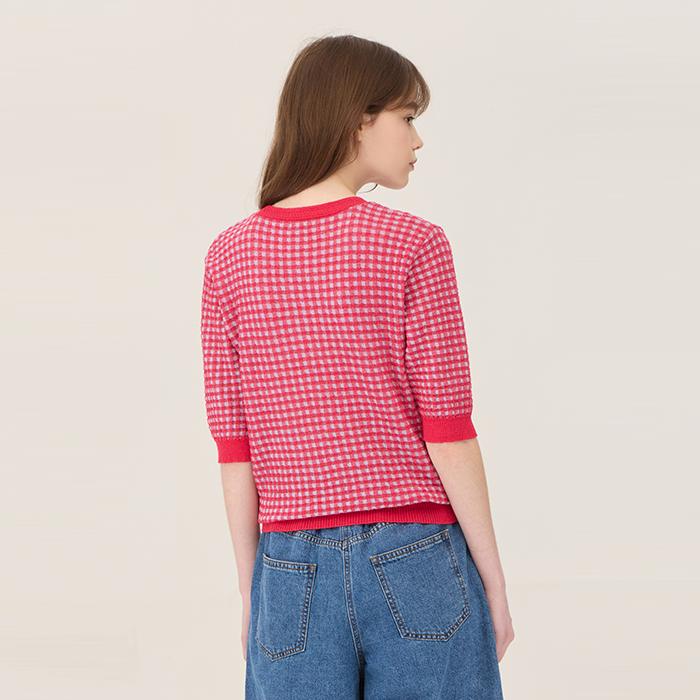 Benetong Cherry Crochet Check Knit_Bakp61531Pk