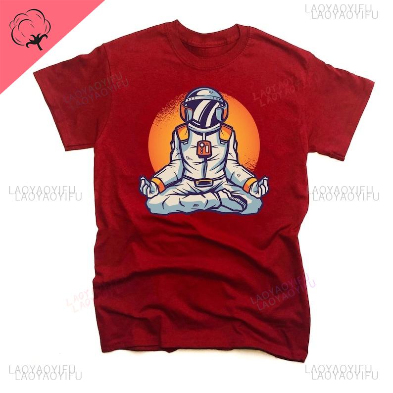Meditating Astronaut Space Shirt Astronaut Planet Cosmic Alien Shirt Streetwear Casual Harajuku Summer Shortsleev Oneck Tops