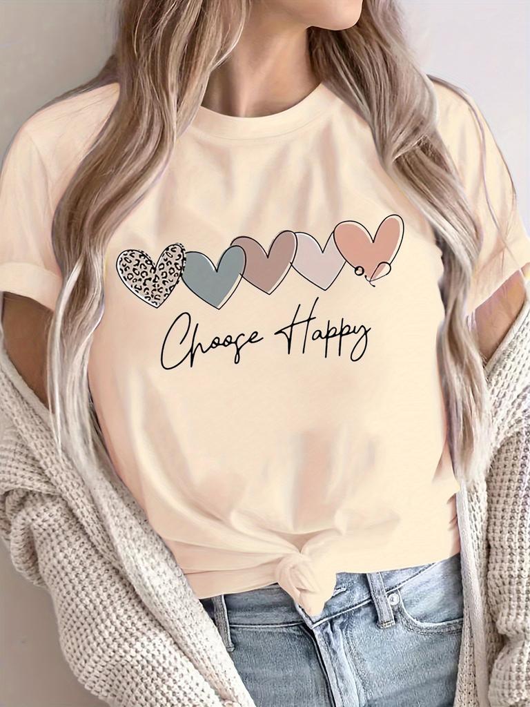 Choose Happy Women's Tee - Boho Leopard Heart Graphic Maroon Top