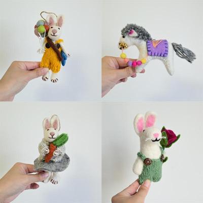 Handmade Nepal Rabbit & Pony Felt Animal Bag Charm Keychain