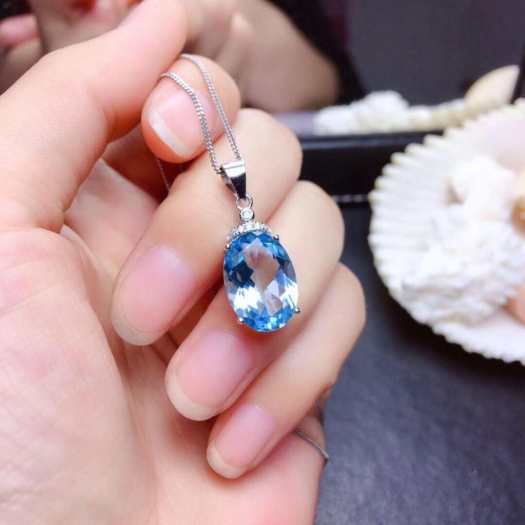 Goose Egg-Shaped Aquamarine Topaz Pendant and Ring Necklace Set for Women, Ideal for Live Streaming Influencers