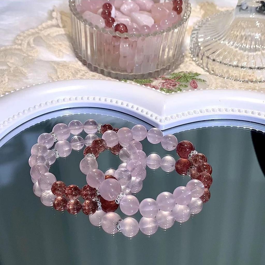 Originales Nischen-Design Natürliches Litschi-Rosa Kristallarmband Erdbeer-Kristallperlenarmband DIY-Kristallarmband wie auf Xiaohongshu gesehen