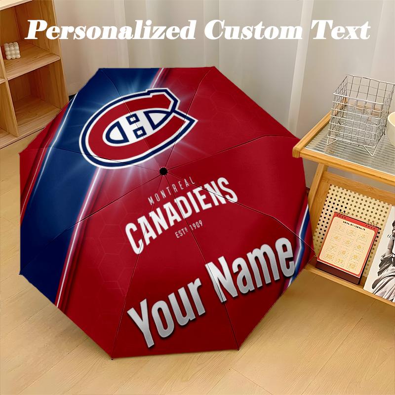 Montreal Canadiens Automatic 8‑ribs Umbrella, Custom Name Text Personalized Folding Umbrella Rain Sun Gift