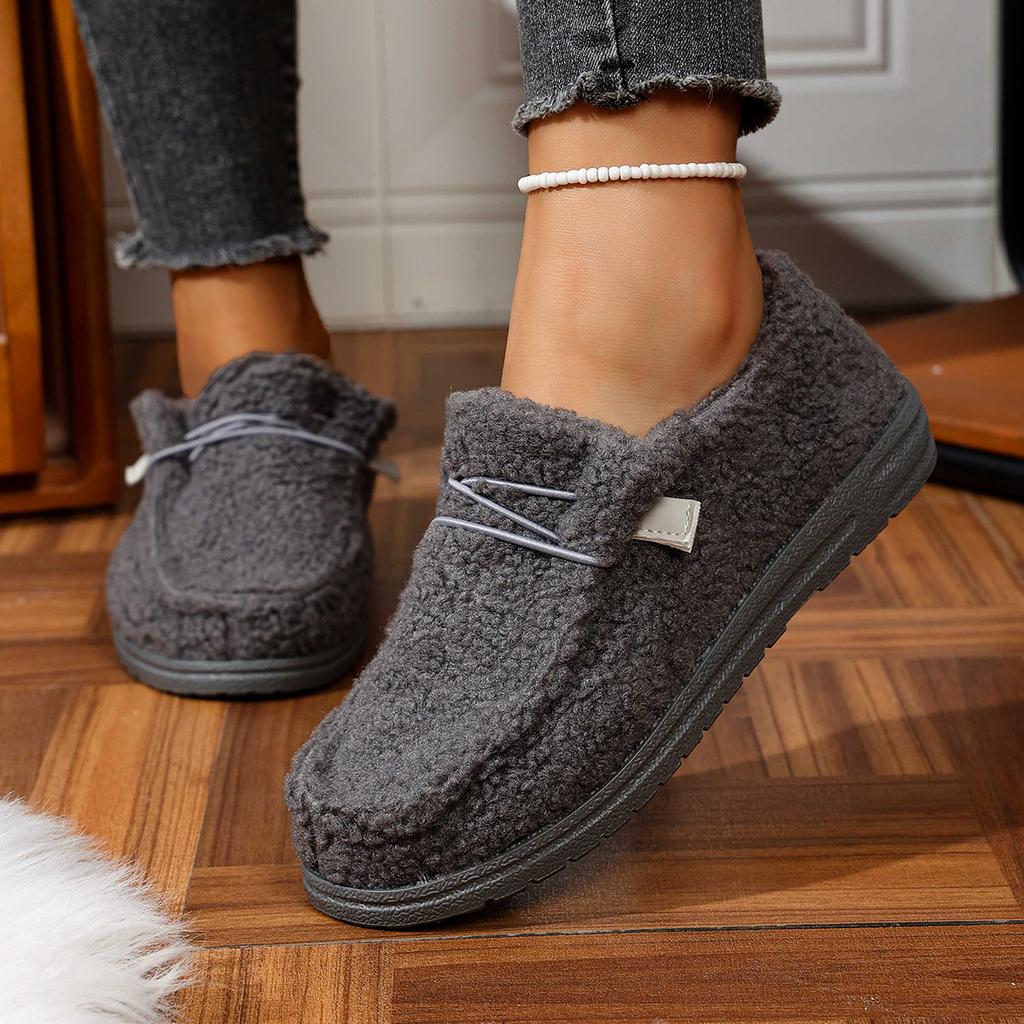 Large size women's European and American thick-soled low-top loafers, warm indoor cotton shoes