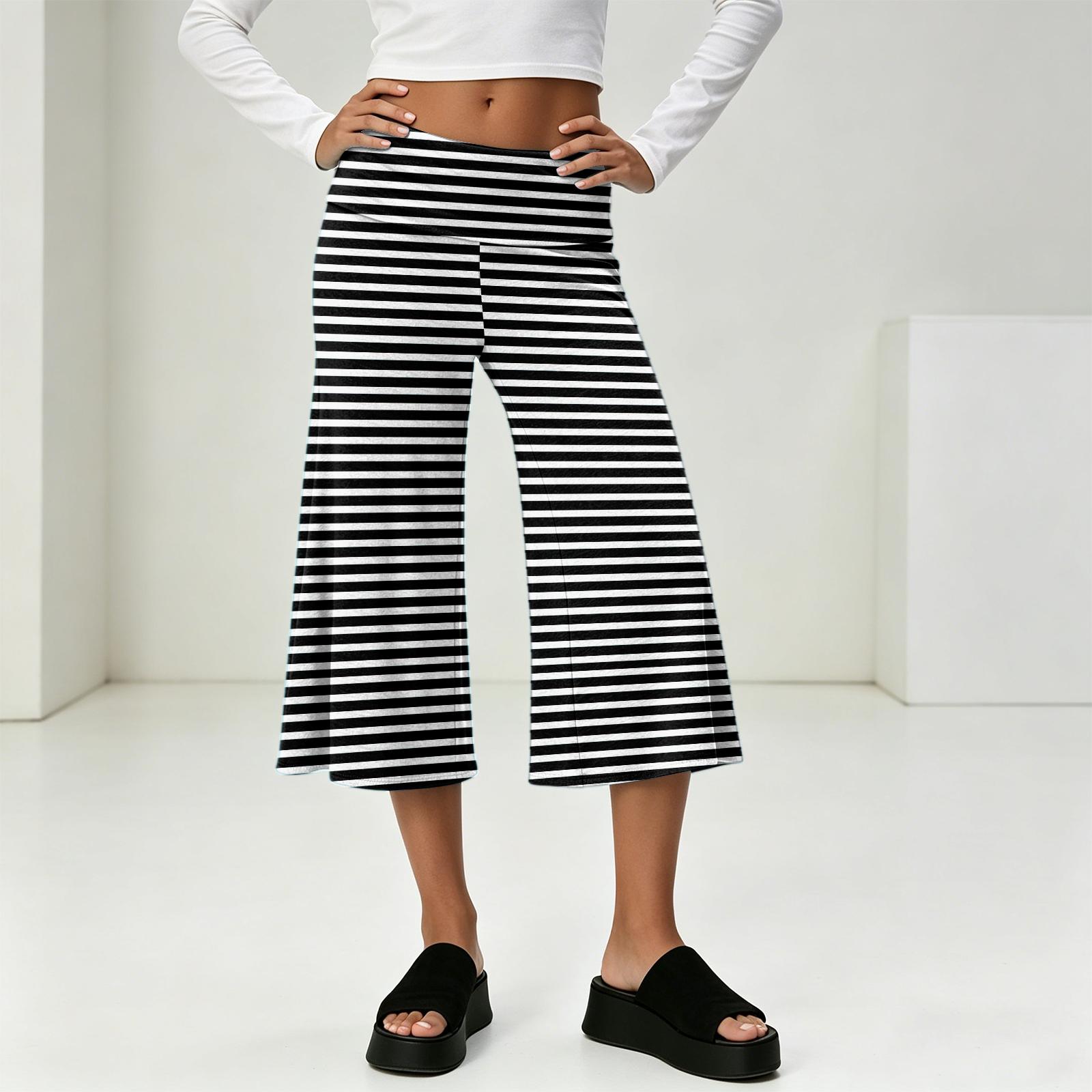 

Fashionable Women s Summer Leisure Vacation High Waist Wide Leg Cropped Pants L чёрный