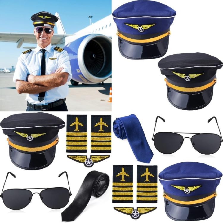 Captain Costume Accessories Captain Hat Uniform Epaulets Embroidered Applique Glasses Neck Tie for Men Cosplay