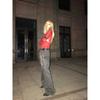 Grunge Aesthetics Letter Print T-shirt Trashy 2000s Style Long Sleeve Red T Shirt Japanese Y2k Distressed Tops American