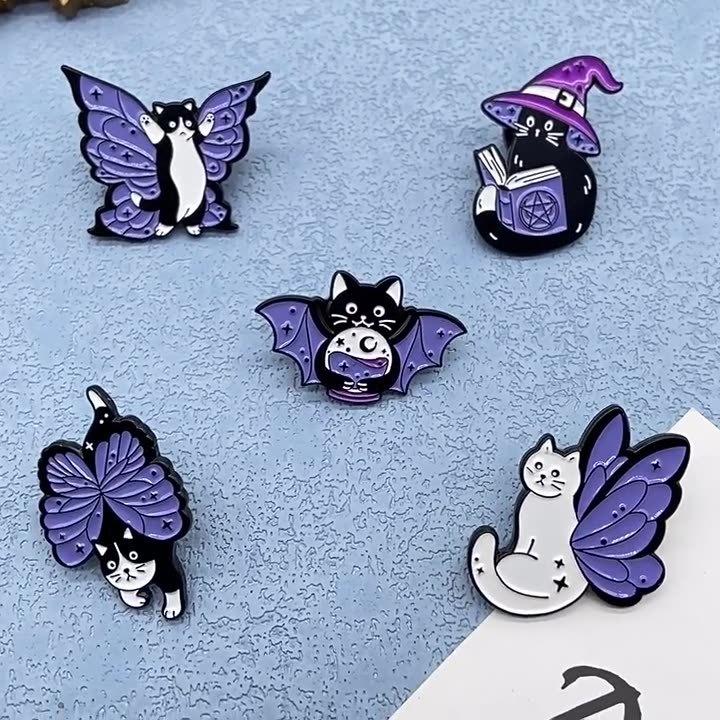 Cartoon Purple Cat Brooch Fashion Versatile Bags Clothes Apparel Accessories