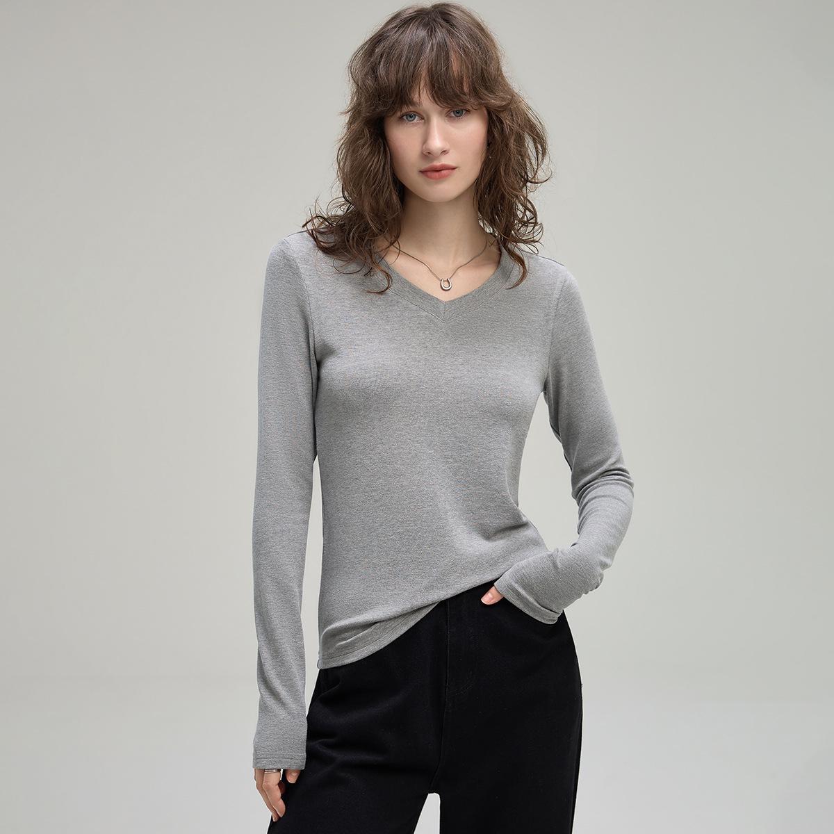 

Women s Slimming V-neck Long Sleeve Top - Autumn 2025 Collection XXL хизер серый