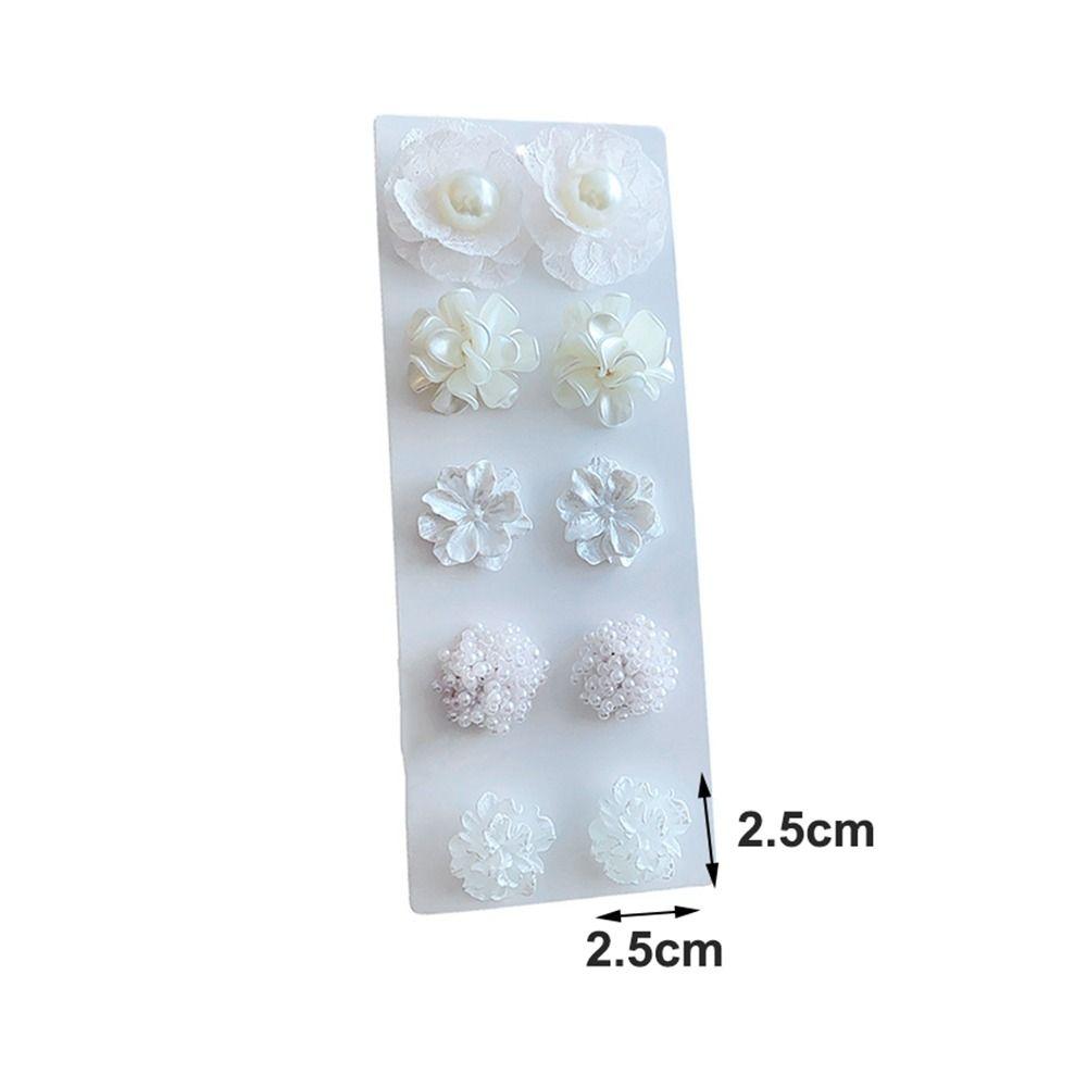10pcs/Set High-end Artificial Pearls Earrings White Flower Flower Stud Earrings  For Women Girls