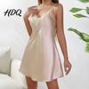 Hautfreundliches Nachthemd Damen Satin Nachthemd Sexy Spitze V-Ausschnitt Hemdchen Durchsichtig Nachtwäsche Nachthemd Mini-Nachthemd Ärmellos Voll