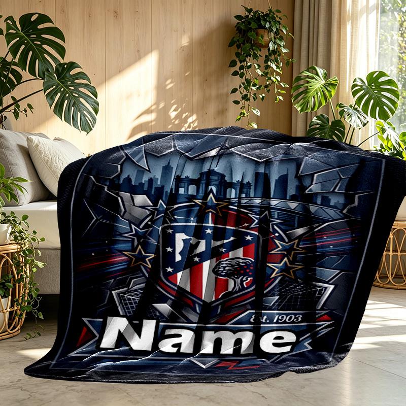 Custom Name Personalized Atletico Madrid Print Blanket, Home Decor, Bedroom, Sofa, Camping, Couch, Gifts for Birthday Christmas