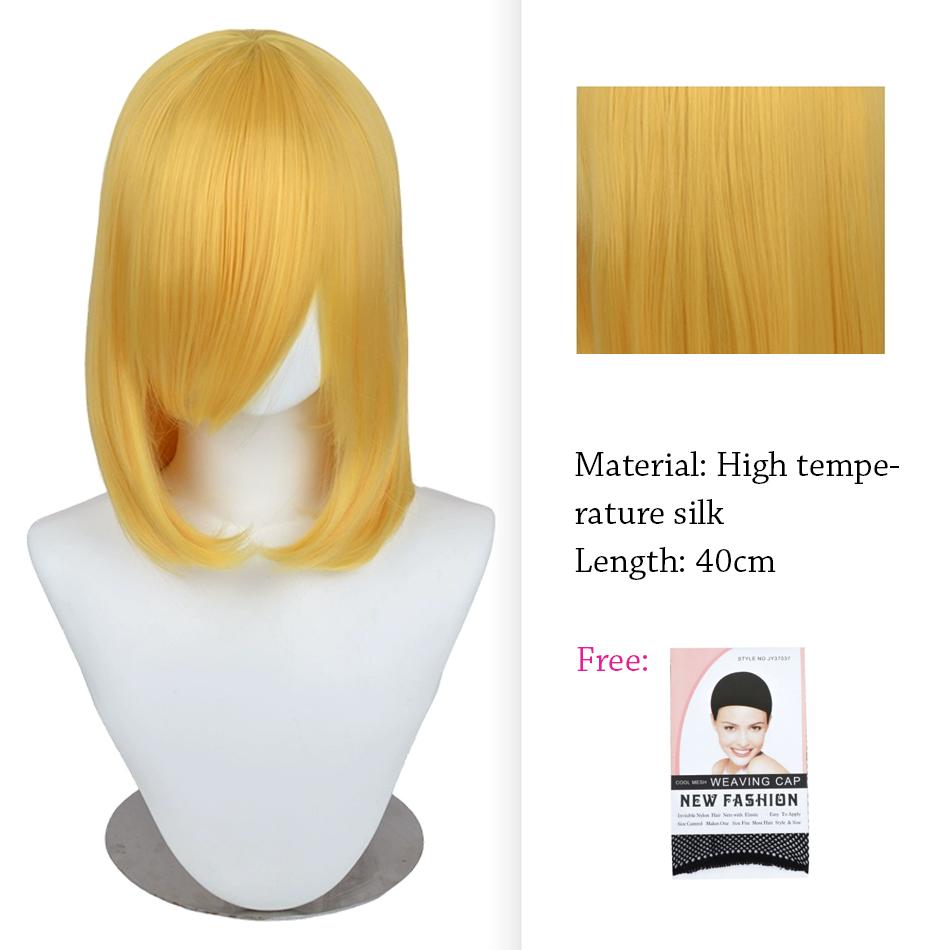 40cm Anime Synthetic White Purple Cosplay Wigs Short Green Hair Straight Silver Wig Pink Hairpiece Short Wig with Bangs