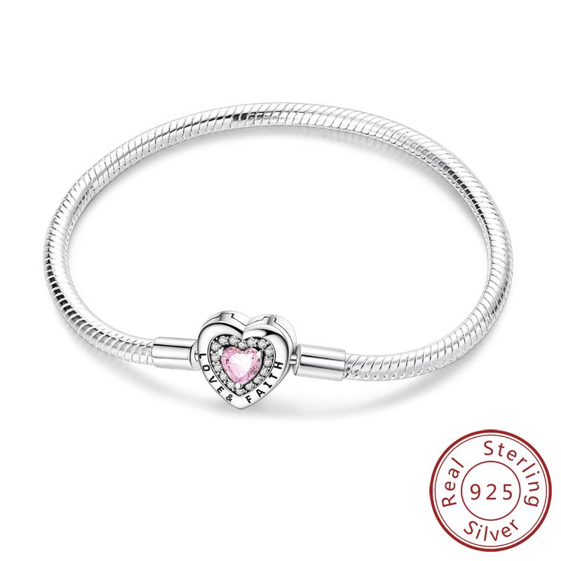 Original Bracelet Bangle 925 Silver Charm Bracelet 17-20CM Love Cross Snake Bone Bracelet for Women Girl DIY Jewelry