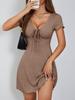 French Style V-neck Bow Dress - Slimming & Waist-Cinching Summer Design