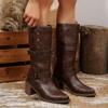 Western Boots Fashion Pointed Toe Sleeve Studded Belt Buckle Non-Slip Wear-Resistant Block Heel