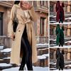 Autumn Winter European Style Women's Plus Size Extended Length Trench Coat Lace Up Outerwear